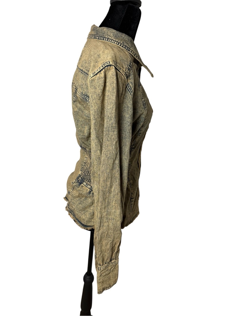 Free People We The Free Zip It Up Denim Jacket Acid Wash Distressed Large - Picture 6 of 11